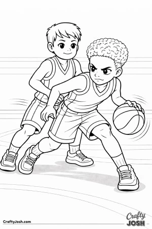 A young basketball player dribbles tightly around a teammate who is setting a strong pick during a practice play in a gym