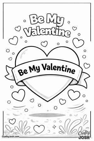 This classic Valentine’s Day coloring page features a large heart with a ribbon banner and the timeless message “Be My Valentine.”