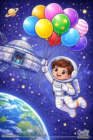 Whoops! These balloons slipped loose from the space station and carried this astronaut along for a zero-gravity ride.