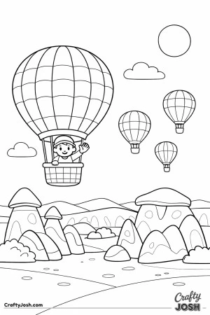 Float high above Cappadocia as friendly hot air balloons drift over soft, rounded rocks, inspired by the colorful reference picture