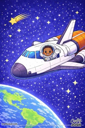 A space shuttle drifts quietly through outer space