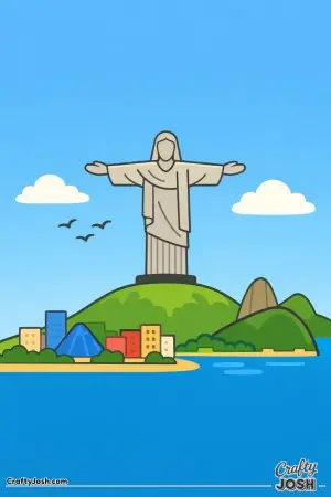 High above the city, the Christ the Redeemer statue stretches its arms wide, watching over Rio de Janeiro from a peaceful hilltop.