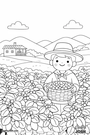 Visit a peaceful Colombian coffee farm where a friendly farmer proudly holds a basket of freshly picked beans.