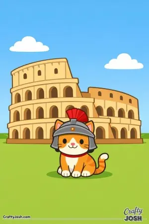 This friendly Colosseum scene was inspired by the bright, simple colors of the original artwork.