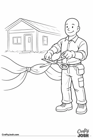 Construction worker ribbon cutting