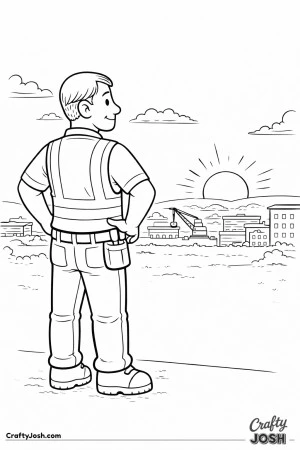 Construction worker sunset site view