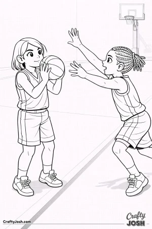 A young basketball player catches the ball in the corner with feet set at the sideline as a defender lunges late to contest the shot, with the hoop ..