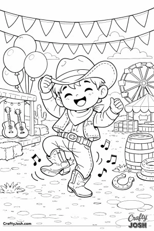 Yeehaw! This happy little cowboy is dancing his heart out at a lively western festival.