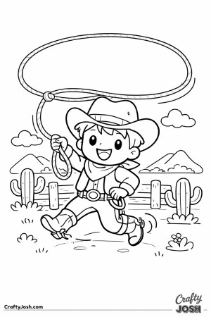 Yee-haw! This happy cowboy is showing off his lasso skills with a giant loop flying through the air.