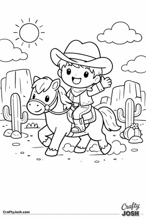 Yeehaw! This happy cowboy is riding his friendly horse across the sunny desert.