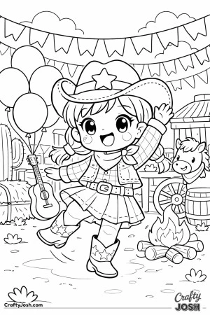 Yee-haw! This joyful cowgirl kicks up her boots and dances with a big smile at a lively western festival.