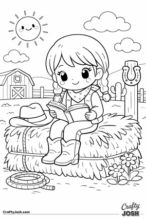 Settle into a peaceful prairie moment with this sweet cowgirl enjoying her favorite book