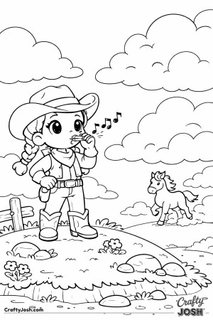High on a grassy hill, a brave cowgirl blows her whistle into the wide open sky.