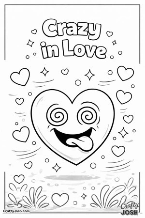 This silly Valentine’s Day coloring page features a goofy heart character with swirly eyes and the fun phrase “Crazy in Love.”