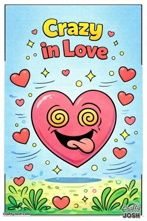 This silly Valentine’s Day coloring page features a goofy heart character with swirly eyes and the fun phrase “Crazy in Love.”