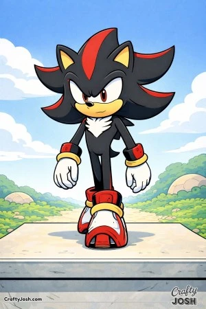 Shadow standing firmly on a flat platform, feet apart and looking forwards