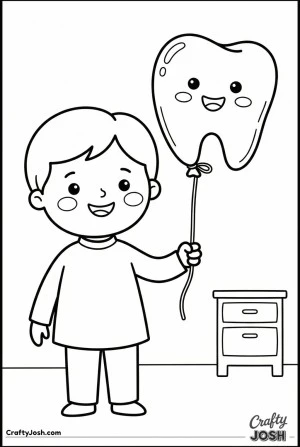 Dentist holding tooth balloon coloring page