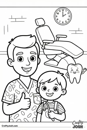 Dentist thumbs up after checkup coloring page