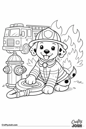 Dog firefighter spraying water house