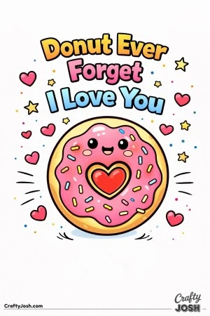 This fun Valentine’s Day coloring page features a smiling donut with sprinkles and a heart-shaped center alongside the phrase “Donut Ever Forget ..