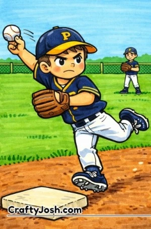 A young baseball infielder is shown mid-throw during a double play, with one foot lifted and a focused expression, while a teammate waits in the ..