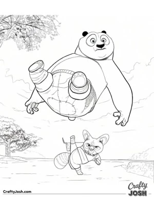 One panda airborne, one master unimpressed, and gravity caught in the middle.