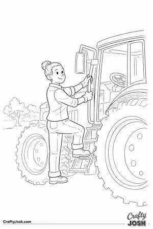 Farmer climbing tractor steps