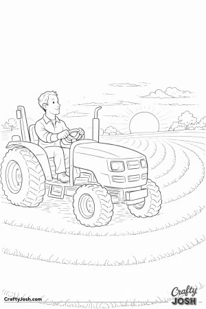 Farmer tractor at sunset