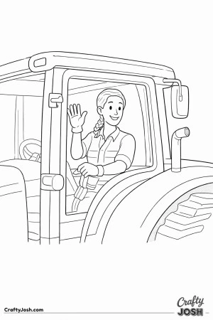 Farmer waving tractor cab