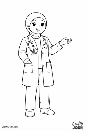 Female doctor head covering lab coat