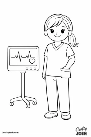 Female doctor scrub top ponytail heart monitor