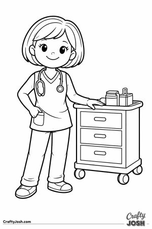 Female doctor sleeveless scrubs medical cart