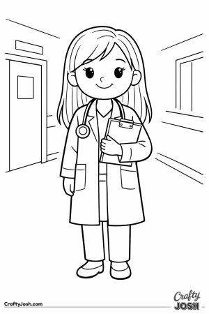 Female doctor white coat clipboard