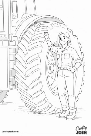 Female farmer tractor tire
