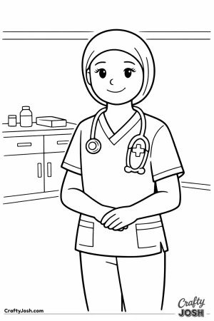 Female nurse head covering clinic room