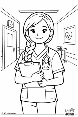 Female nurse hospital hallway clipboard