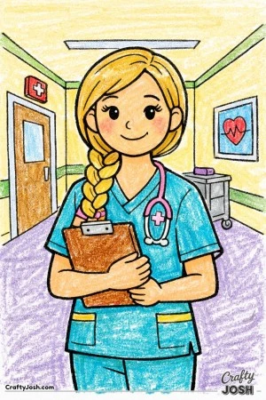 Female nurse hospital hallway clipboard