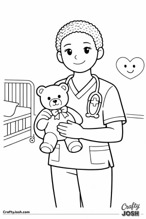 Female nurse pediatric room teddy bear