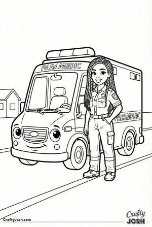 Female paramedic by ambulance