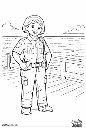 Female police officer coastal boardwalk