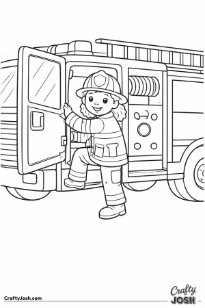 Firefighter climbing into fire truck