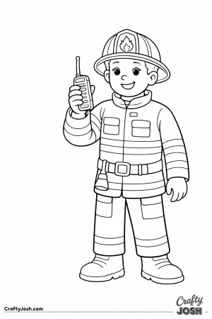 Firefighter holding walkie talkie coloring page