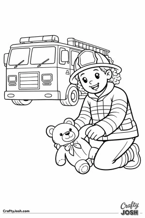 Firefighter rescuing stuffed toy
