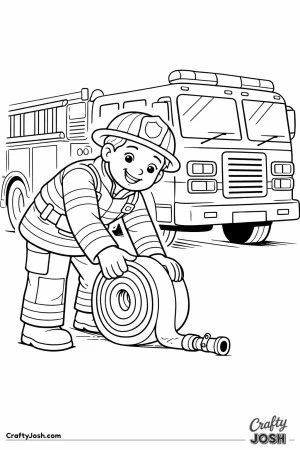 Firefighter rolling up fire hose