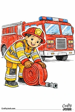 Firefighter rolling up fire hose