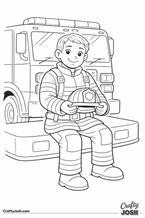 Firefighter sitting on fire truck bumper