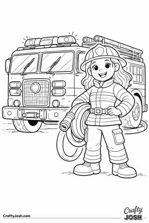 Firefighter with fire truck holding hose