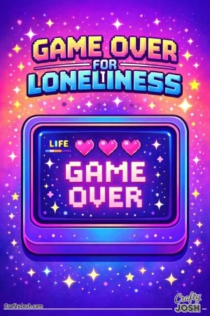 This fun Valentine’s Day coloring page features a retro arcade game screen with heart-shaped lives and the message “Game Over for Loneliness.”