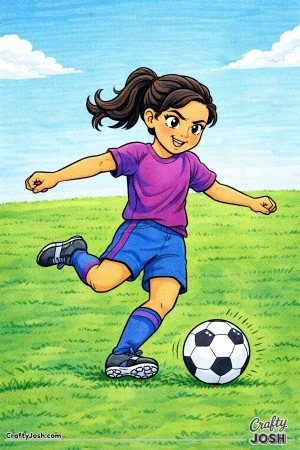 A young soccer player is shown mid-action making a sharp inside-foot pass, with her body turned sideways and the ball just leaving her foot against a ..