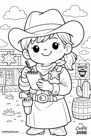 This cheerful sheriff is busy taking notes as she keeps the town safe and sound.